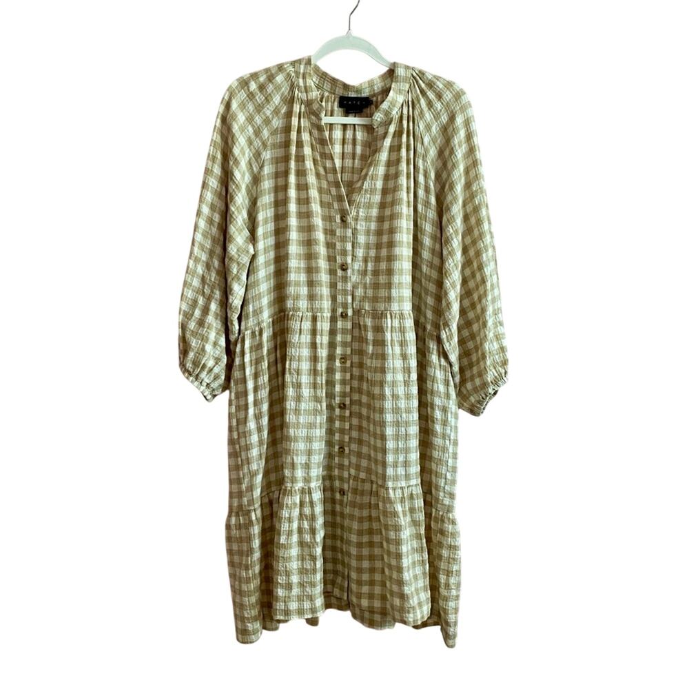 Hatch Boho Chic 100% Cotton V-Neck Gingham Shift Button Down Maternity Dress